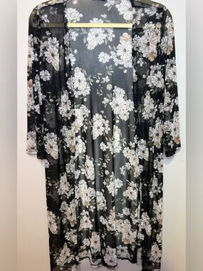 Fairy Floral Sheer Black Tunic Women's Cover-Up